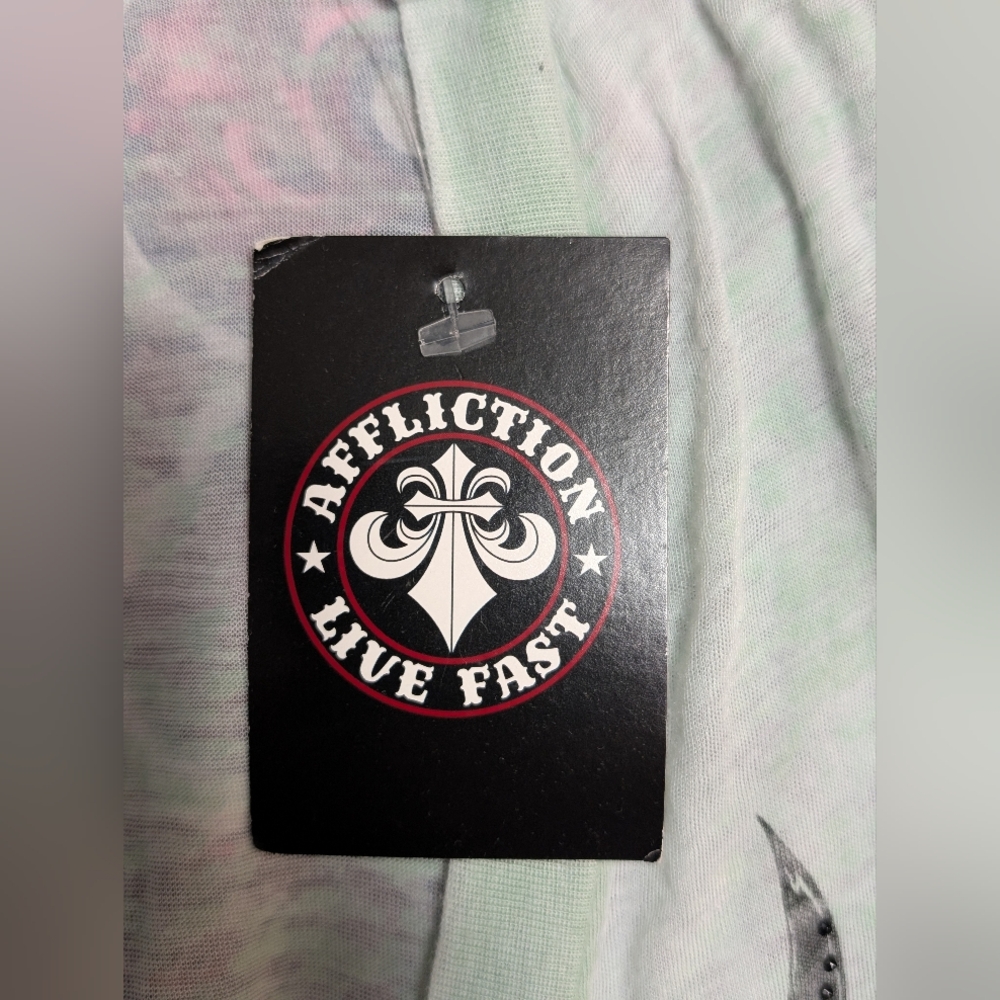 Women's NWT Affliction Mathilda Burnout V Neck T-Shirt Light Green Size XL - Picture 4 of 9
